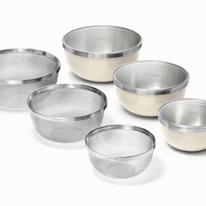 Caraway 9 Pcs Stackable Mixing Bowl and Strainer Set With Lid Organizer In Cream