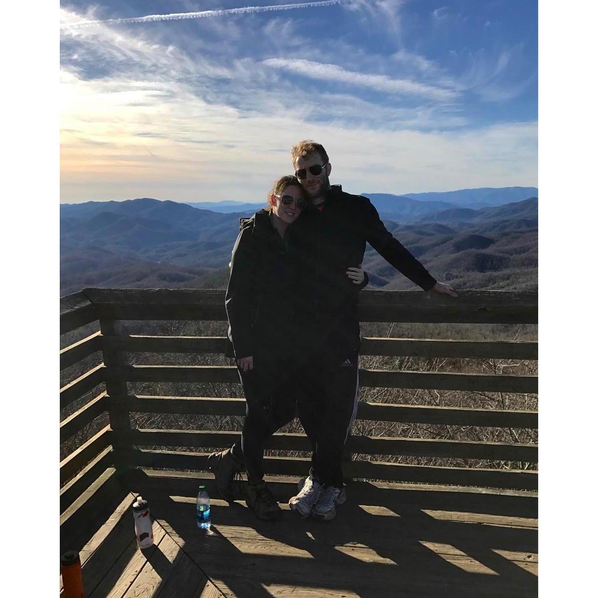 Hiking to the top of the firetower in North Carolina.