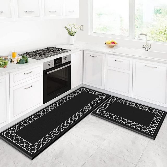 Mattitude Kitchen Mat [2 PCS] Cushioned Anti-Fatigue Kitchen Rug Non Slip Kitchen Mats and Rugs Waterproof Kitchen Rug Ergonomic Comfort Standing Mat for Kitchen, House, Floor, Sink, Office (Black)