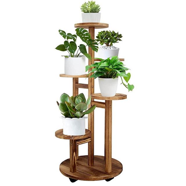 GEEBOBO 5 Tiered Tall Plant Stand for Indoor Outdoor, Wood Plant Shelf Corner Display Rack, Multi-Tier Planter Pot Holder Flower Stand for Living Room Balcony Garden Patio