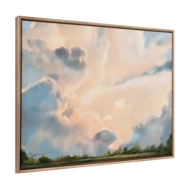 28"x38" Sylvie Beaded Clouds Framed Canvas by Mary Sparrow Gold: Kate & Laurel Decor, Landscape Art