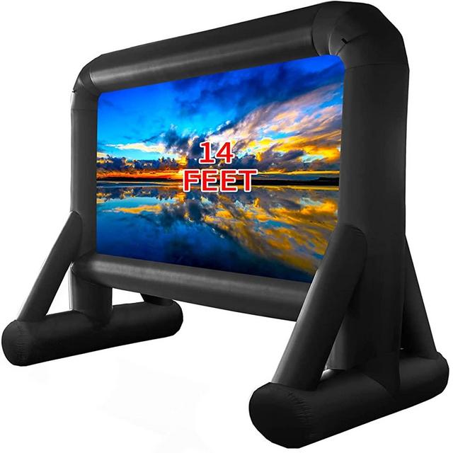 HuaKastro 14 Feet Inflatable Projector Screen Indoor Outdoor, One-Piece Design Inflatable Movie Screen Support Front/Rear Projection for Family Movie Nights, Parties and Outdoor Entertainment