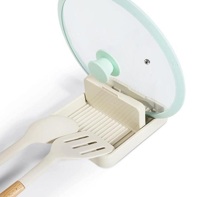 Spoon Rest with Pot Lid Holder For Stove Top, Spoon Holder for Kitchen Counter, Neat & Drip-Free While Cooking or Eating, Perfect for Placing spoons, pot lids, Spatulas, Utensils, Ladle, Tongs, Beige