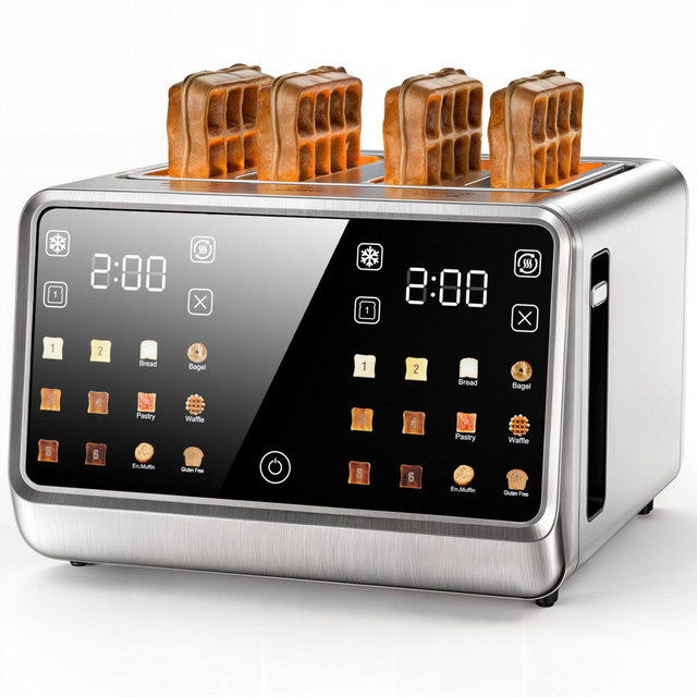 Teendow 4 Slice Toaster 1800W, Touchscreen Stainless Steel Digital Smart Toaster with Dual Controls, 6 Shade Levels