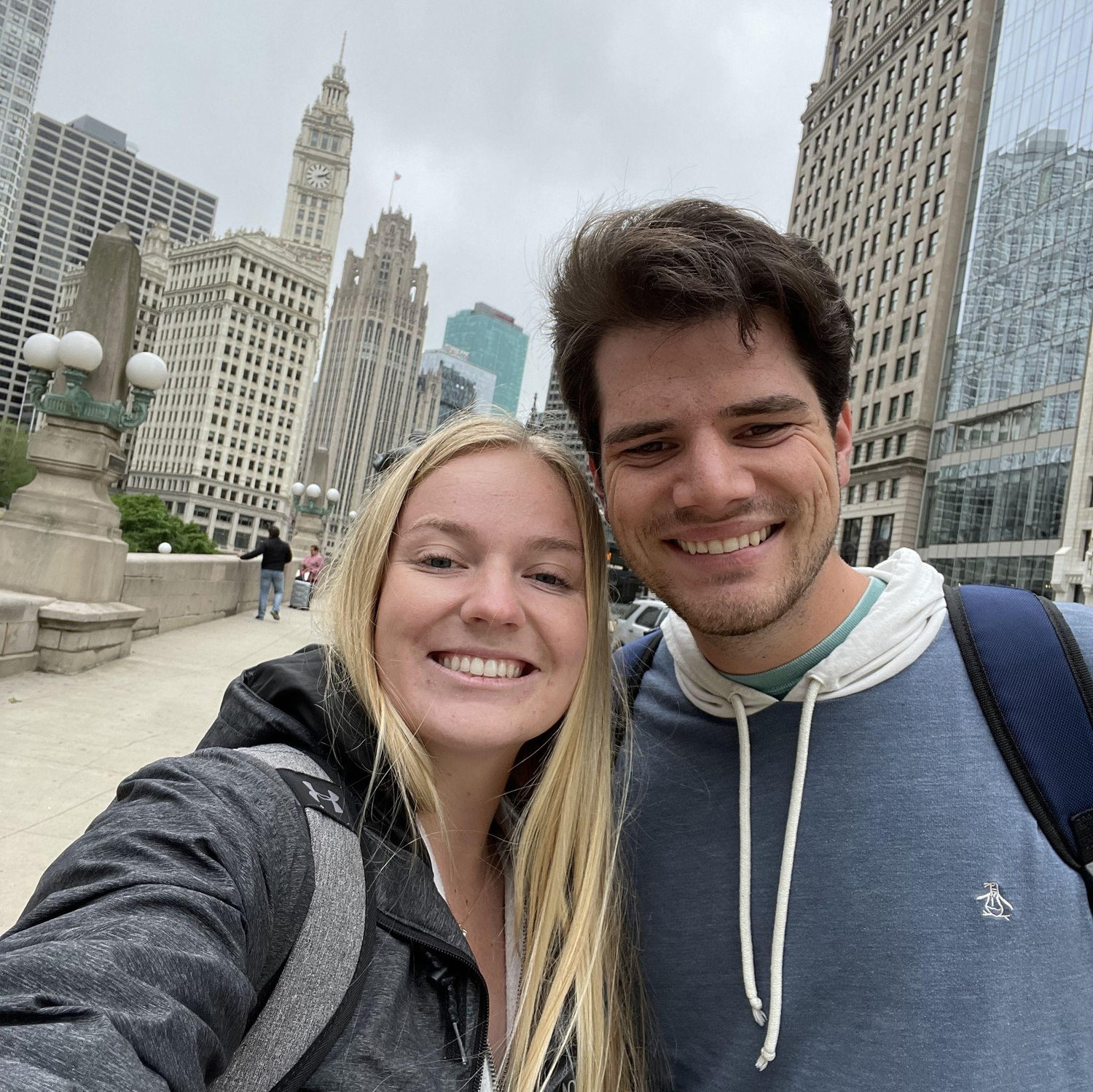 Selfie in Chicago right after Jake flew into town! Lots of flights during college summers because of long distance!
