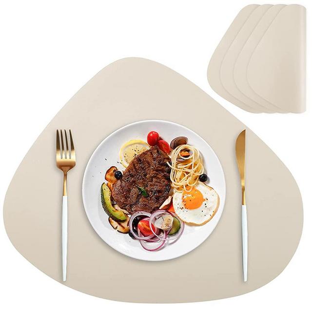 Punkspace Modern Placemats Set of 4,Faux Leather Placemats for Kitchen Table and Dining Room,Waterproof Heat Resistant Outdoor Indoor Place Mats,Beige