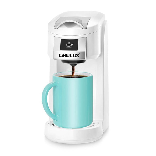 CHULUX Classic Single Serve Coffee Maker for K Cup, One Button Easy Coffee Machine for Office, RV, Travel and Dorm, White