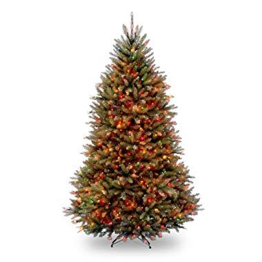 National Tree 7.5 Foot Dunhill Fir Tree with 750 Multicolor Lights, Hinged (DUH-75RLO)