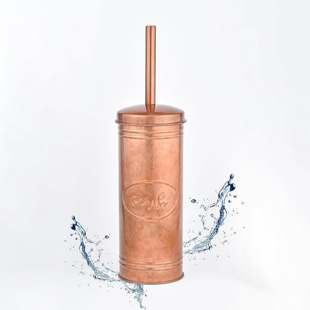Autumn Alley Copper Toilet Bowl Brush and Holder, Covered Bathroom Toilet Brush for Modern Farmhouse Bathroom Decor, Standing Rustic Toilet Bowl Brush with Holder, Bathroom Decor Sets, Copper