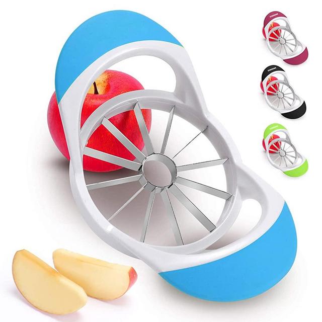 SCHVUBENR 4.2 Inch Large Apple Slicer with 12 Blades - Professional Apple Cutter - Stainless Steel Apple Corer - Sharp Apple Slicer and Corer - Apple Corer Tool - Dishwasher Safe(Blue)