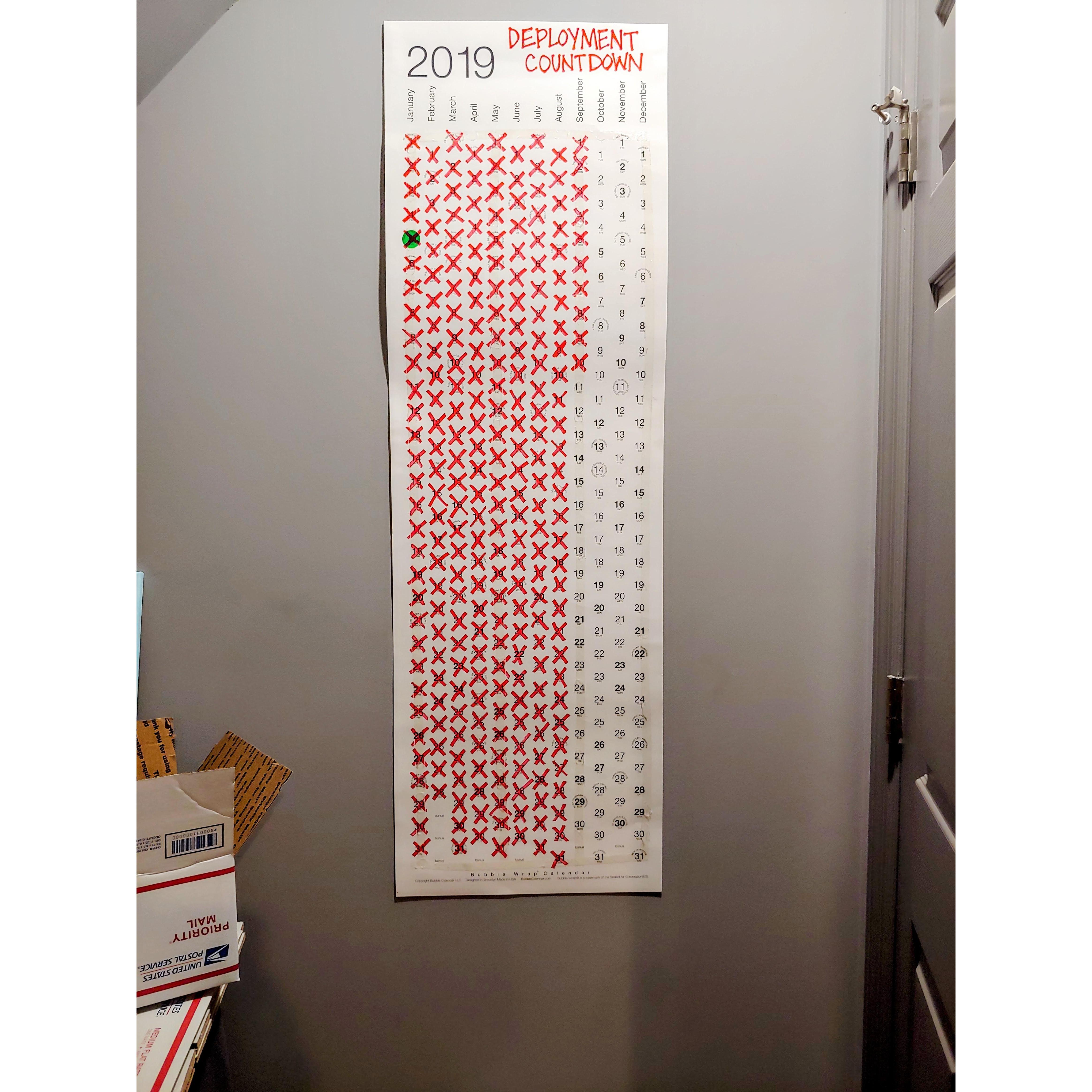 Christine's 2019 deployment countdown calendar.