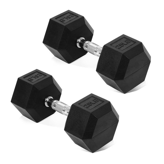 Fitvids Hex Dumbbells Rubber Coated Hand Weights for Exercises and Fitness Home Gym, 5-50 LB Pair