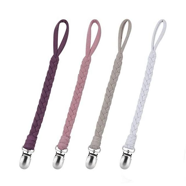 Pacifier Clip,SUGEE Universal Braided Pacifier Holder Leash Teething Ring Holders for Boys and Girls,Baby Teething Toy, Soothie by Hand-Made Braided 4pack Purple