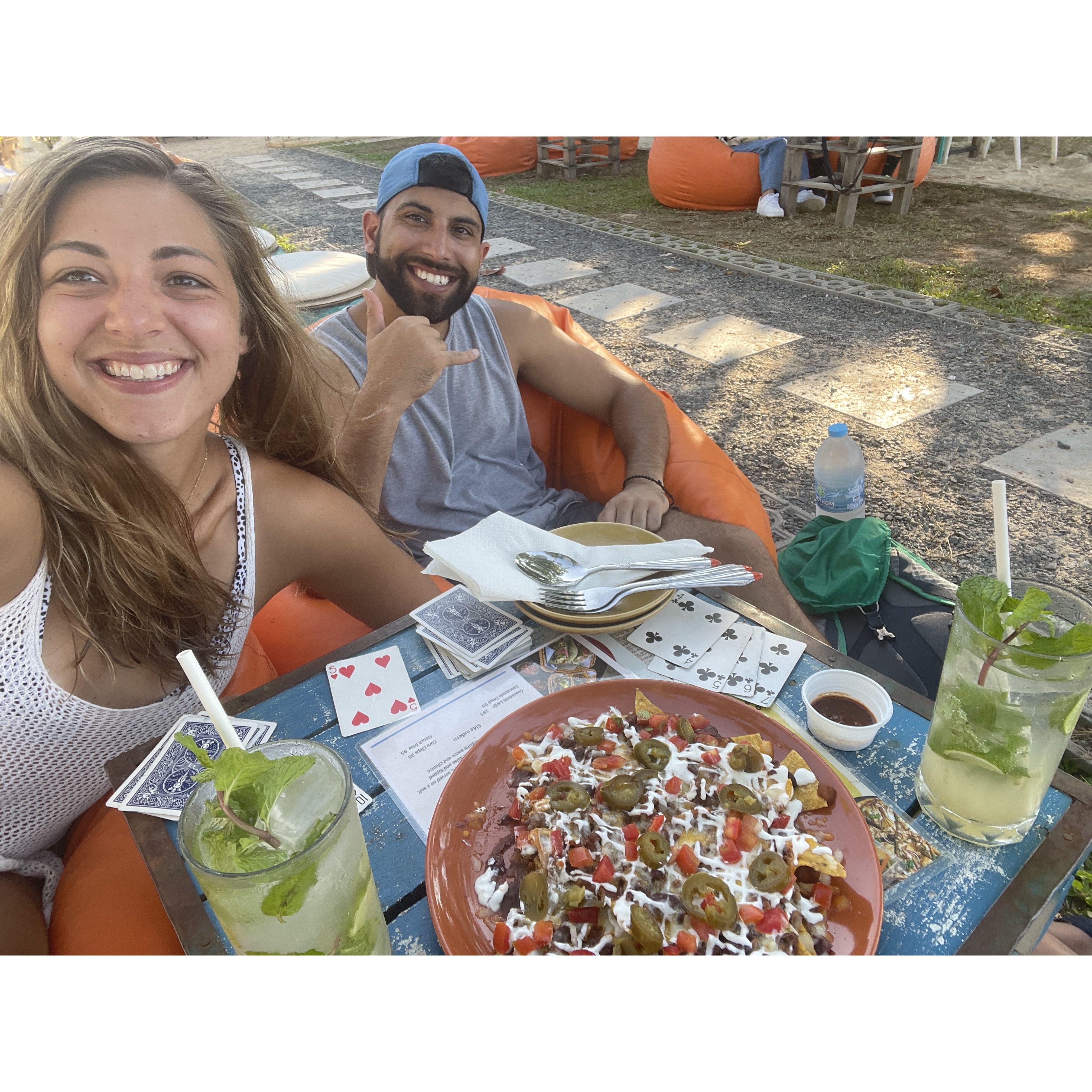 Playing cards is one of our favorite things to do. I always have a deck stashed in my purse. Here we are at a beach bar in Phuket, Thailand. I imagine I beat Mandeep that round ;)