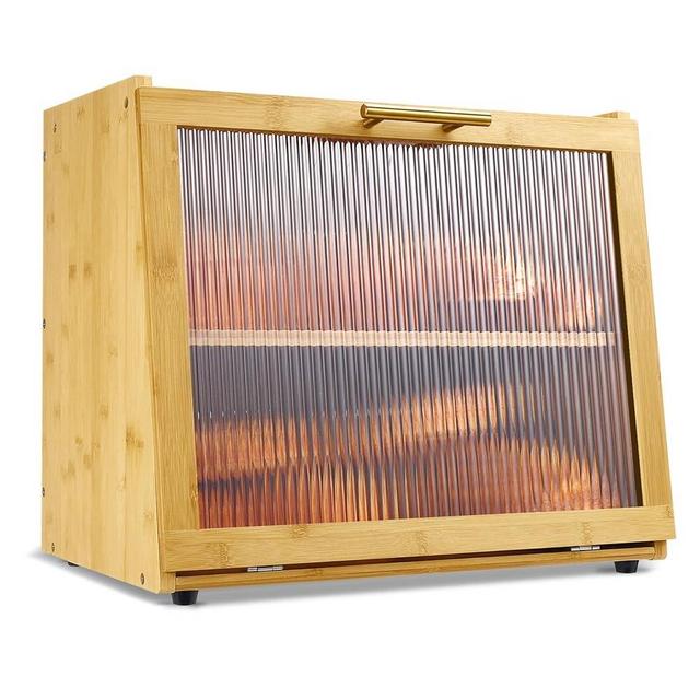 Joyvilla Double Layer Bamboo Bread Box for Kitchen Countertop, Bread Storage Container, Bread Box with Window, Large Capacity