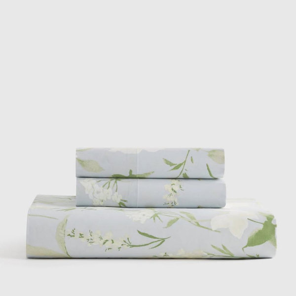 Classic Organic Percale Floral Sheet Set in Blue Garden