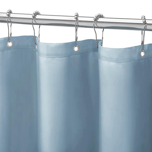 Gibelle Light Blue Fabric Shower Curtain or Liner, 72x72 Waterproof Shower Curtain Liner for Bathroom with Metal Grommets and 12 Plastic Hooks, Soft Cloth & Hotel Quality, Machine Washable