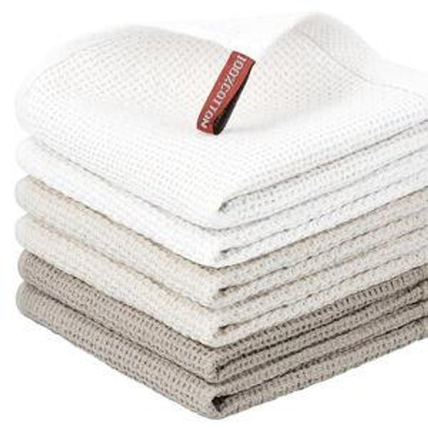Nialnant 6 Pack Kitchen Towels and Dishcloths Sets,100% Cotton Soft Absorbent Quick Drying Dish Towels for Kitchen,Washing Dishes,12x12 Inches, Multi Color