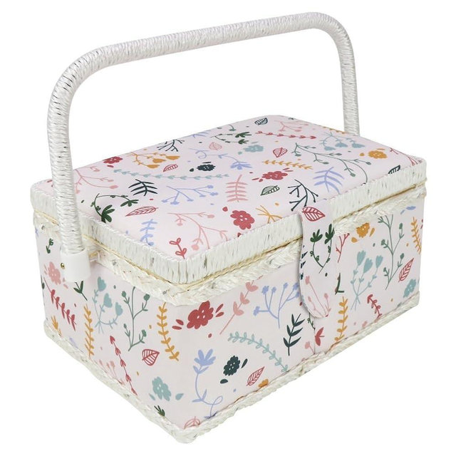 Basic Sewing Basket with Complete Sew Accessories Wooden Beginners Sewing Kits with Removable Tray Tomato Pincushion for Mending - Colorful Pastel