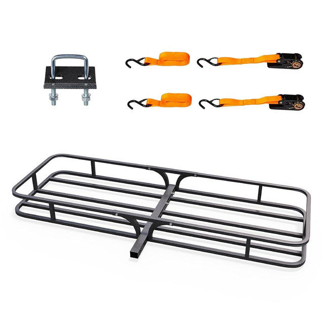 TUFFIOM 54"x19"x5.5" Hitch Mount Cargo Carrier Basket, 500lbs Steel Car Cargo Trailer Hitch Luggage Rack with Straps & Stabilizer for SUV Car Truck Van with 2" Hitch Receiver