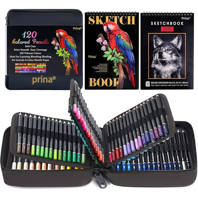 PRINA Art Supplies 120 Colors Colored Pencils Set for Adults Coloring Books with Sketchbook, Professional Vibrant Artists Coloring Pencils for Drawing Sketching Blending Shading, Soft Core Oil Based