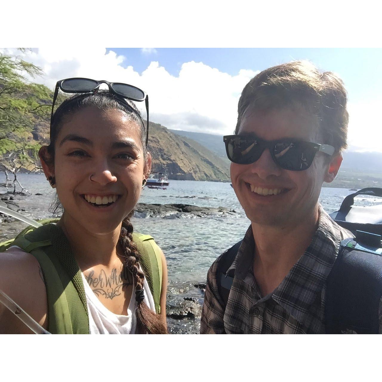 Captain Cook, Hawaii. Hiked down the cliff so we could take our time snorkeling, then it rained on us as we were hiking back up, and then it stopped raining as soon as we got to the top