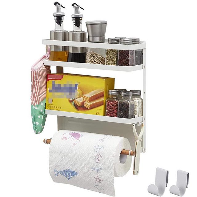 Magnetic Fridge Spice Rack Organizer Storage Holder Kitchen, Magnetic Paper Towel Holder Rack for Refrigerator Shelf Storage Hanger (Medium, White)