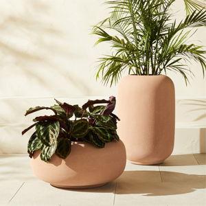 Anique Round Taupe Cement Outdoor Planter, Short | CB2