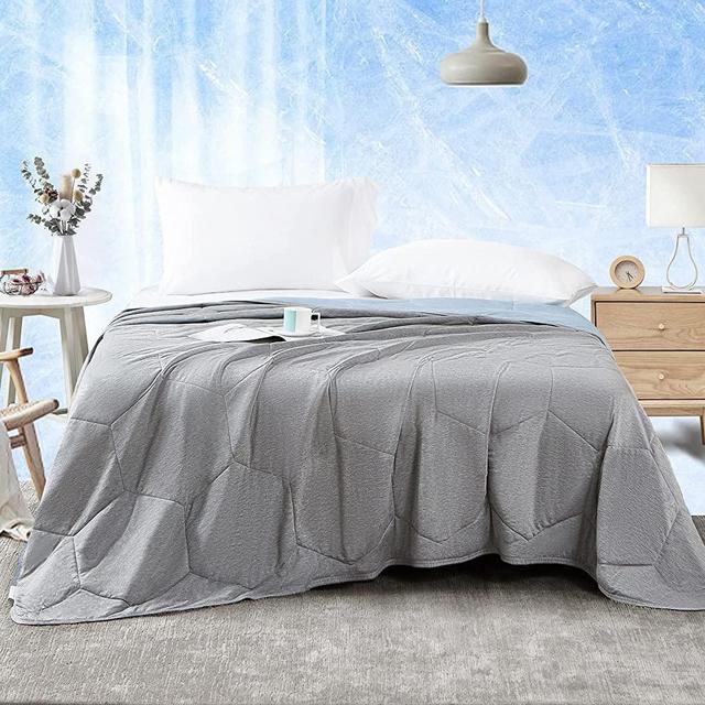 Umchord Cooling Blanket for Hot Sleepers Q-Max 0.4, 108"x90" King Size Bamboo Bed Blanket, Lightweight Double Sided Cooling & Breathable Summer Blanket for Couch Sofa (King, Blue)