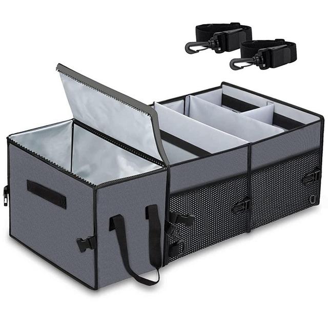 Car Trunk Organizer with Insulation Cooler Bag : Washable-Large Capacity Foldable Multi-Compartments Cargo Storage for SUV, Truck, Minivan & Auto,Vehicle Tools Grocery Organize Box, Grey