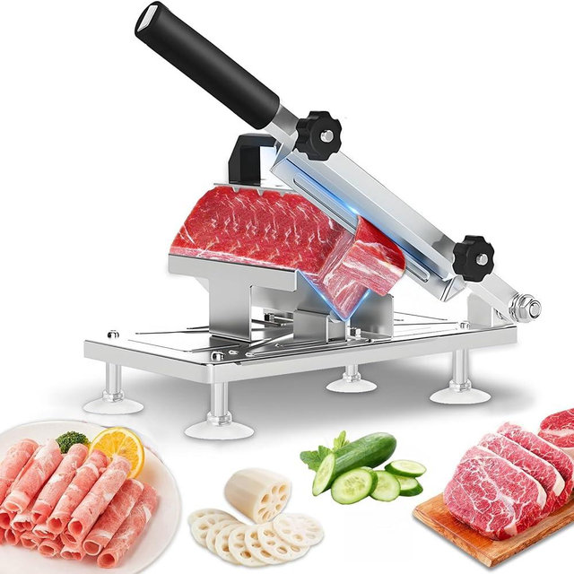 Manual Frozen Meat Slicer, Upgraded Stainless Steel Meat Cutter for Beef Mutton Bacon Home Food Slicing Machine for Hot Pot BBQ sandwiches pizza
