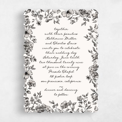 Beige Scalloped Wedding Invitation - Sogno Script