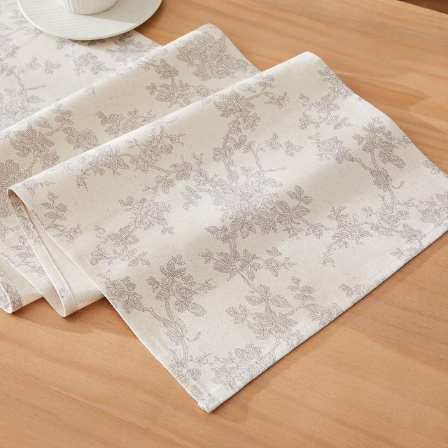 YZJZEDS 100% Cotton French Pastoral Table Runners, 13x48 Inch Grey Farmhouse Table Runners 48 Inches Long, Vintage Flowers Print Home Decors