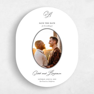 White Oval Wedding Save the Date - Imarige Photo