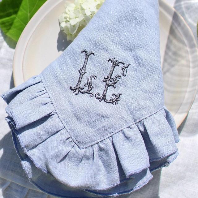 Embroidered Ruffle Napkins | Monogrammed Napkins | Wedding Napkins | Personalized Napkins | Anniversary Napkins | Special Occasion