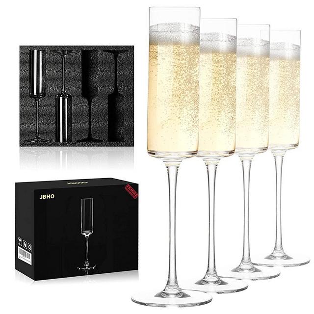 RAVNDOX Champagne Flutes, Edge Champagne Glass Set of 4 Lead-free