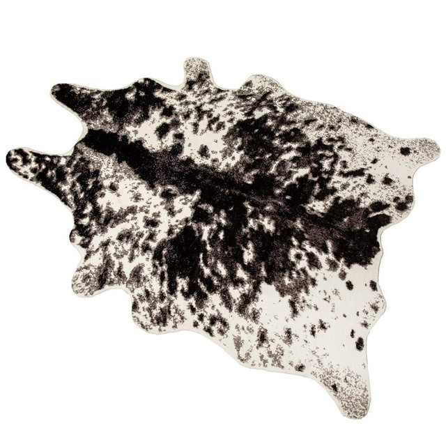 MustMat Faux Cowhide Rug Black and White Cow Print Area Rug Large Animal Hide Carpet Western Decor 5.2ft x 6.6ft
