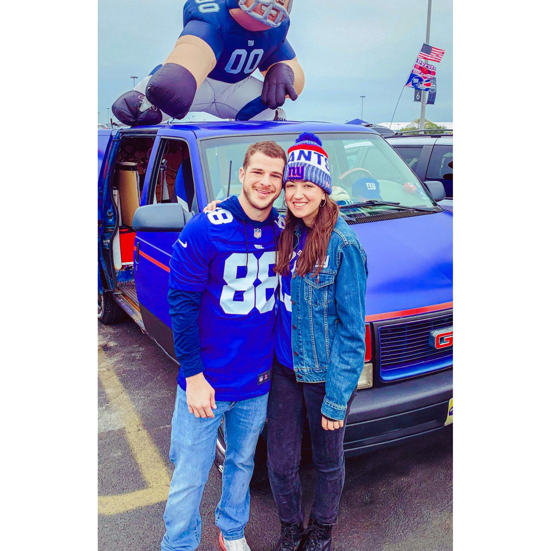 NYG game at Metlife together in 2019, when we were living in NJ! We ended up in the wrong parking lot, and were tailgating in the Vikings lot. Very fun day regardless!