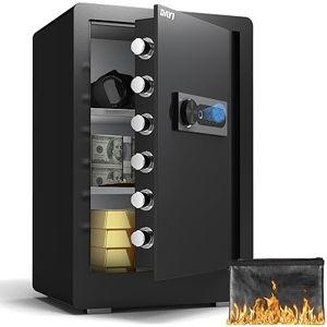 8.6 Cu Ft Fireproof Biometric Safe for Home Office, Large Heavy Duty Safe Box with Fingerprint & Keypad, Document Safe with Hidden Compartment, Anti-Theft Alarm, Fireproof Bag