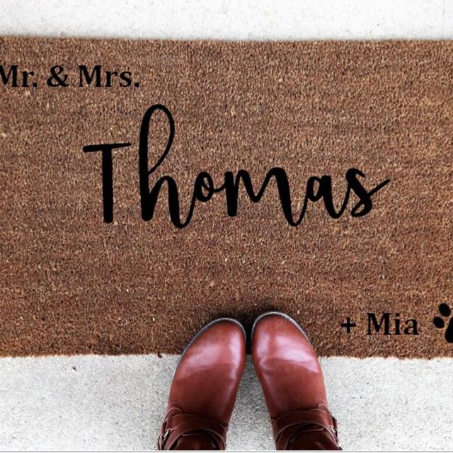 Mr. And Mrs. Welcome Mat, Large Custom Welcome Mat, Wedding Gift Dog, Last Name Door Mat, Wedding Gifts, You Me and the Dog,