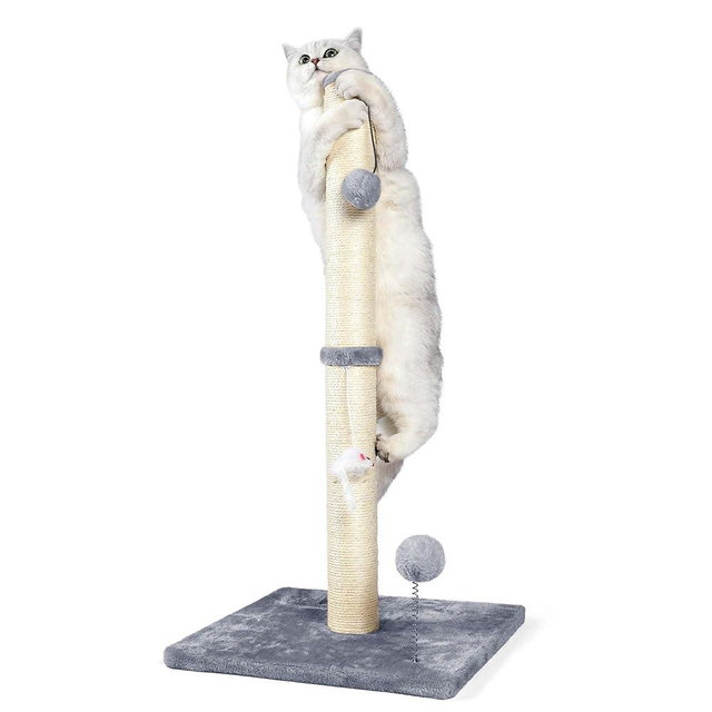 ANWA 32" Tall Cat Scratching Posts for Indoor Cats, 3-in-1 Cat Scratching Post with Plush Toys, Premium Sisal Post for Cats at All Ages with Reinforced Stable Base, Gray