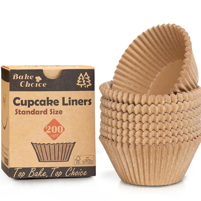Bake Choice Non-stick 200pcs Standard Cupcake Liners for Baking, Natural, Food-grade Cupcake Wrapper, Greaseproof Parchment Muffin Liners