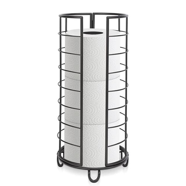 NearMoon Toilet Paper Organizer Stand, Free Standing 3 Rolls Tissue Storage, Metal Bathroom Accessory, Rustproof Toilet Roll Holder for Bathroom/Kitchen Countertop Inside Cabinet Shelf, Matte Black