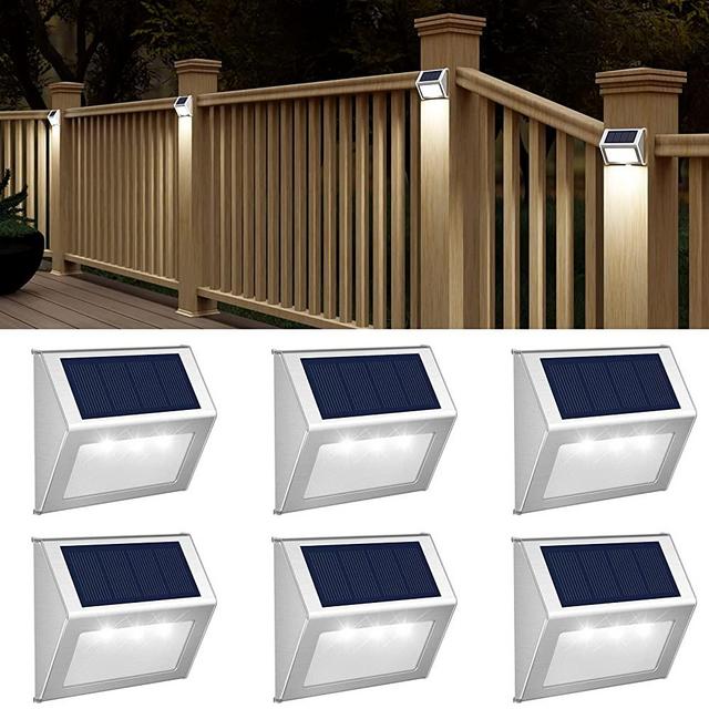 Outdoor Solar Lights, JSOT Solar Deck Lights, Solar Powered Outdoor Lights Waterproof Outside Lights for Garden Backyard Patio Yard Fence Post Stair Step Wall Railing Lighting, Cool Light 6 Pack
