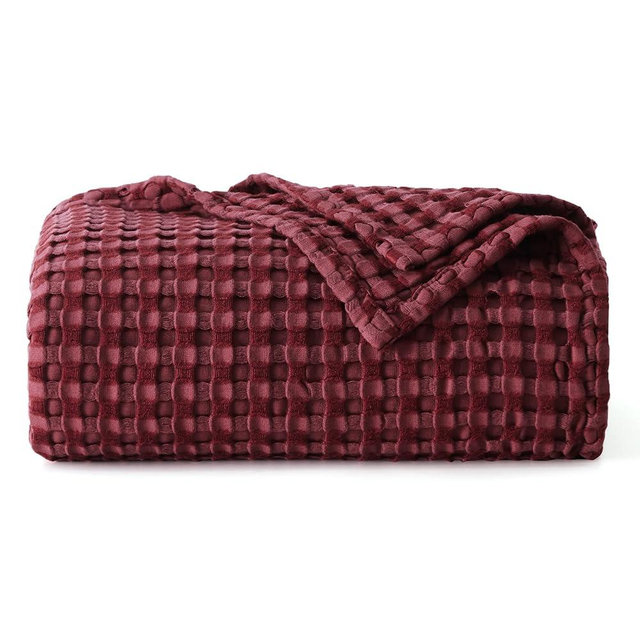 Bedsure Cooling Cotton Waffle Twin XL Blanket - Lightweight Breathable Blanket of Rayon Derived from Bamboo for Hot Sleepers, Luxury Throws for Bed, Couch and Sofa, Dark Red, 66x90 Inches