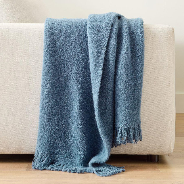 Boucle Knit Throw, Steel Blue, 50" x 60"