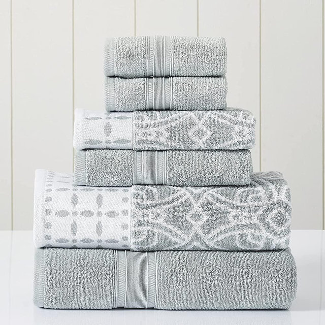Modern Threads 6-Piece Yarn Dyed Jacquard/Solid Towel Set Monroe Dark Sage, Standard