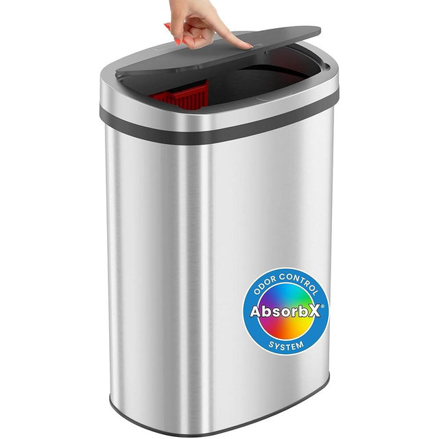iTouchless Kitchen Trash Can with Lid, 13 Gallon Press Top Garbage Bin for Bathroom Bedroom Home Office 50 Liter Touch Open High-Capacity Brushed Stainless Steel Waste Basket