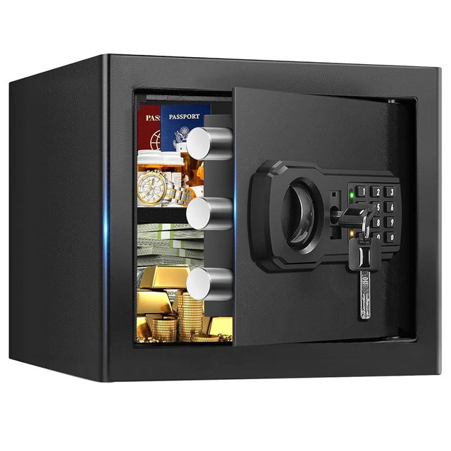 1.3 Cub Small Safes for Home Use, Security Digital Fire Safe Money Safe Box with Programmable Keypad, Spare Keys and Removable Shelf, Anti-Theft Water and Fireproof Safe for Home Documents Valuables