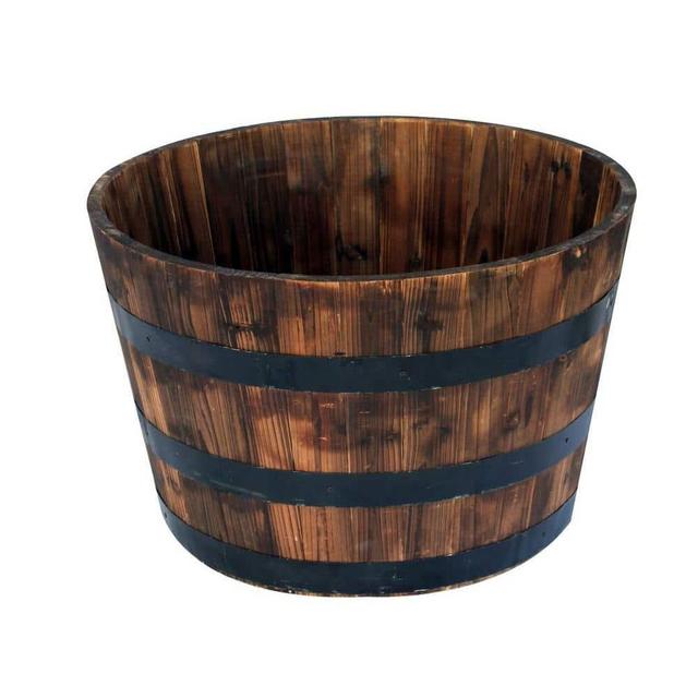 Round Wooden Barrel Planter - 25.98" x 16.54"